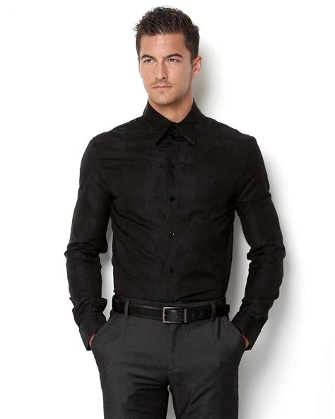 versace jeans couture men's black button up sleeve|Versace men's shirts.